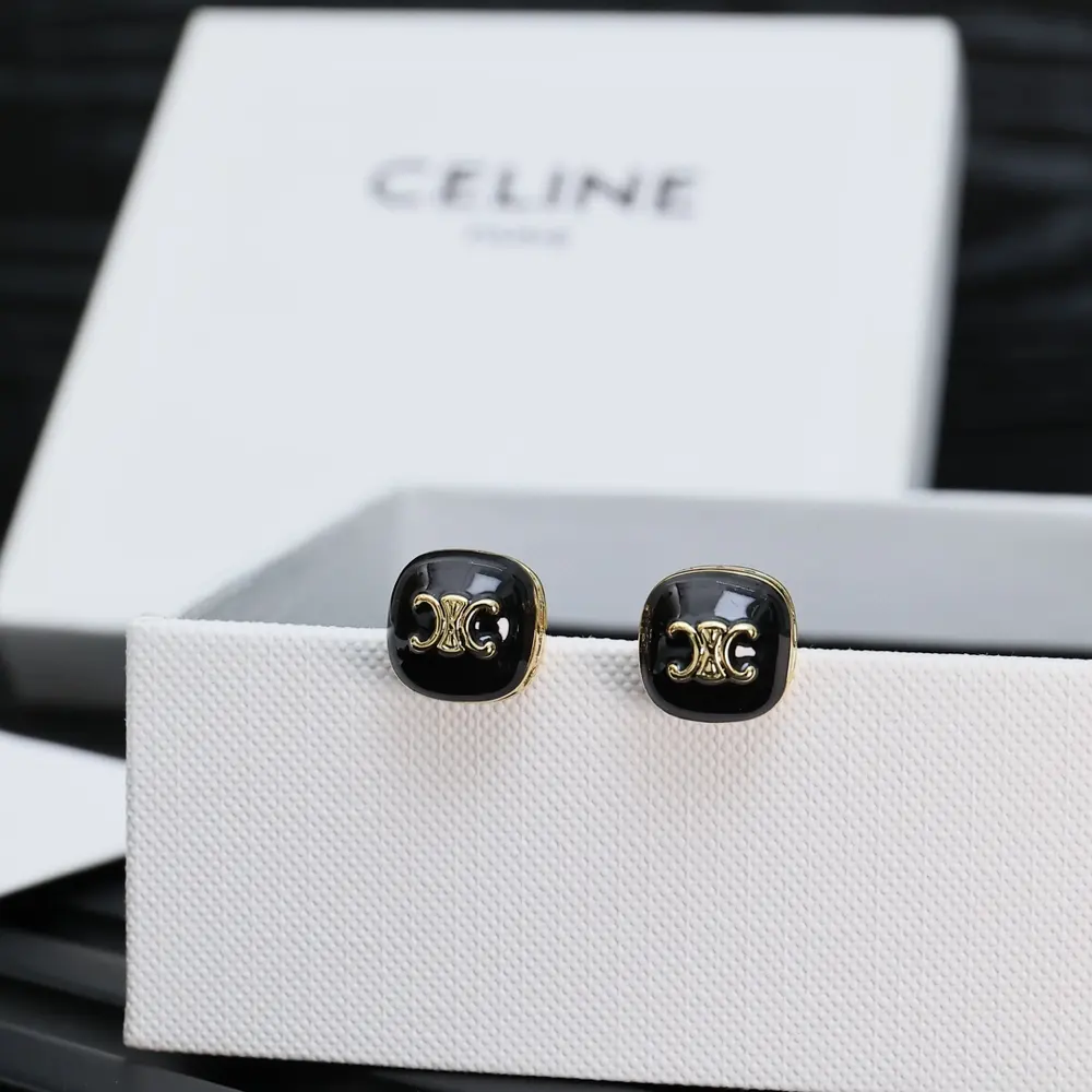 Celine Arc de Triomphe new square enamel full diamond earrings