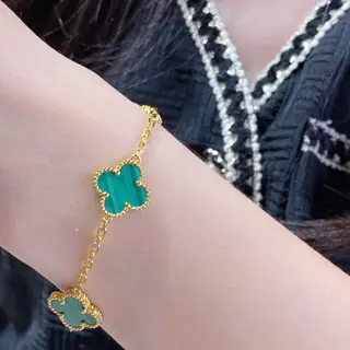 Van Cleef & Arpels natural malachite five-flower four-leaf clover bracelet