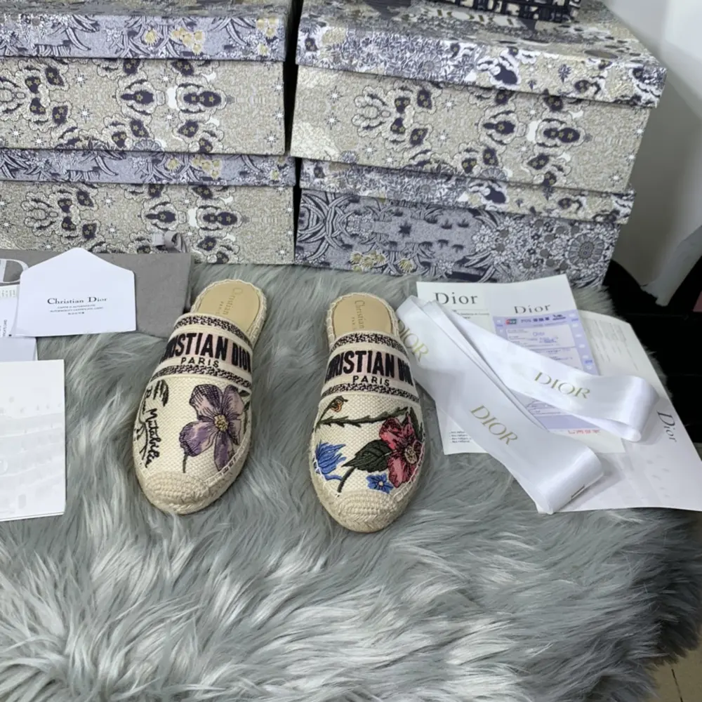 Dior OBLIQUE pattern jacquard embroidered flower fisherman shoes
