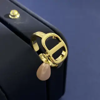 Dior fashion personality metal polished CD letter hanging teardrop-shaped pearl open ring