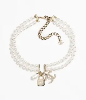 Chanel necklace choker jewelry lock pearl double necklace