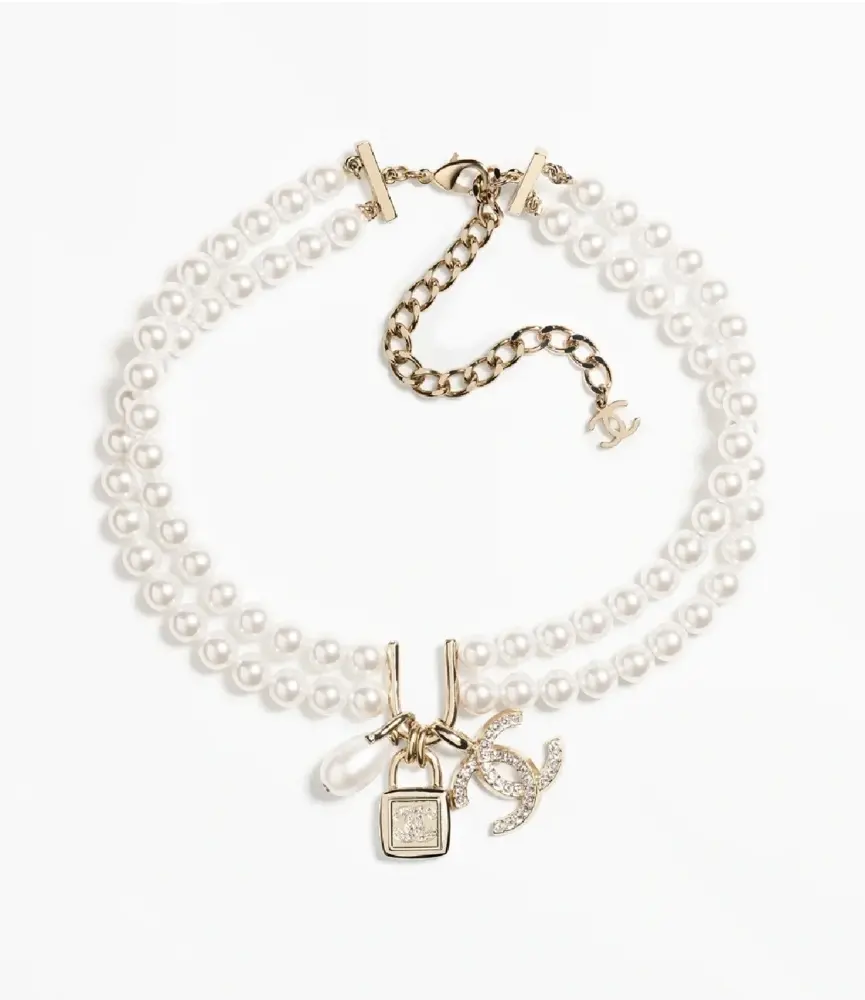 Chanel necklace choker jewelry lock pearl double necklace
