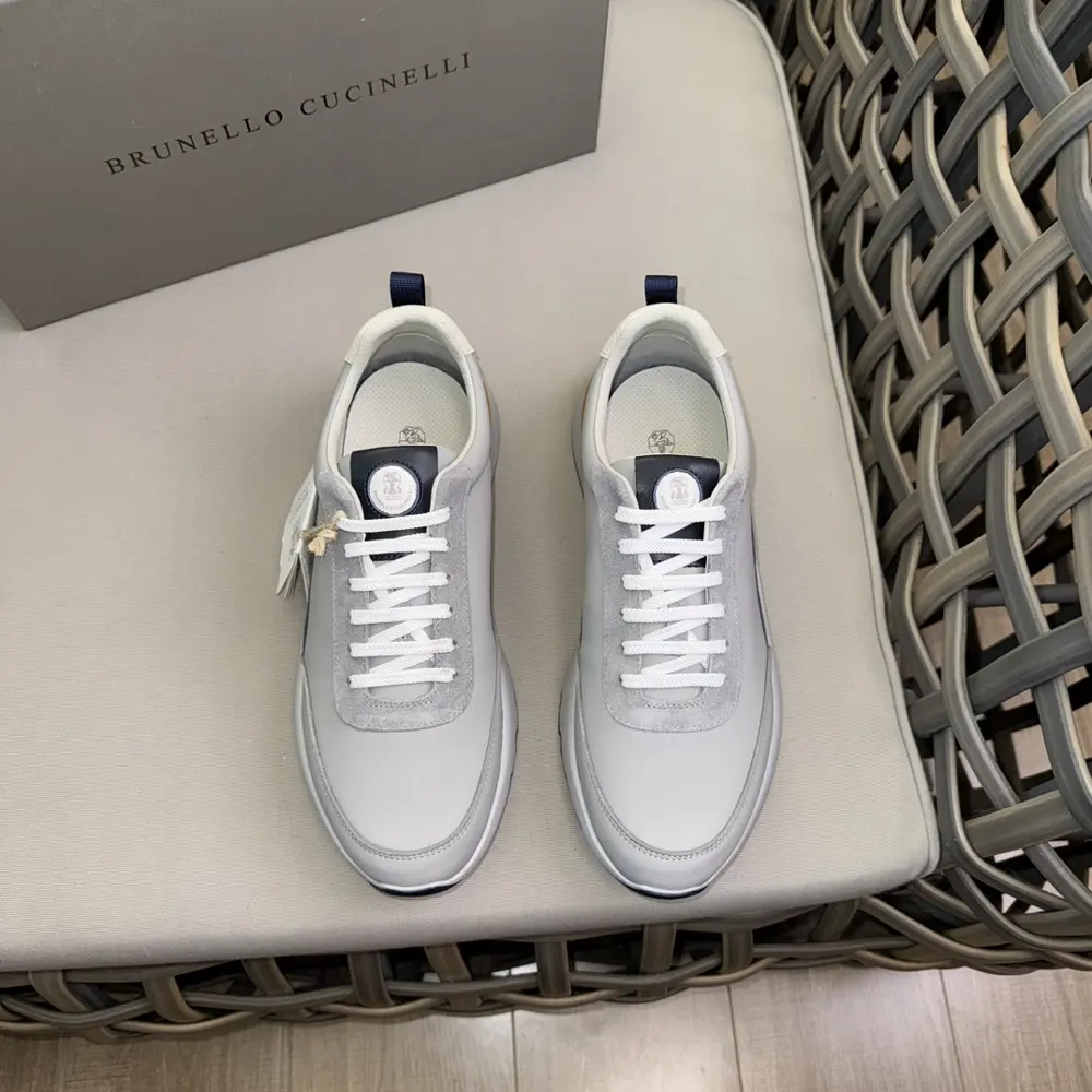 Brunello Cucinelli color-blocked sports flats for men. This pair of flat sports shoes