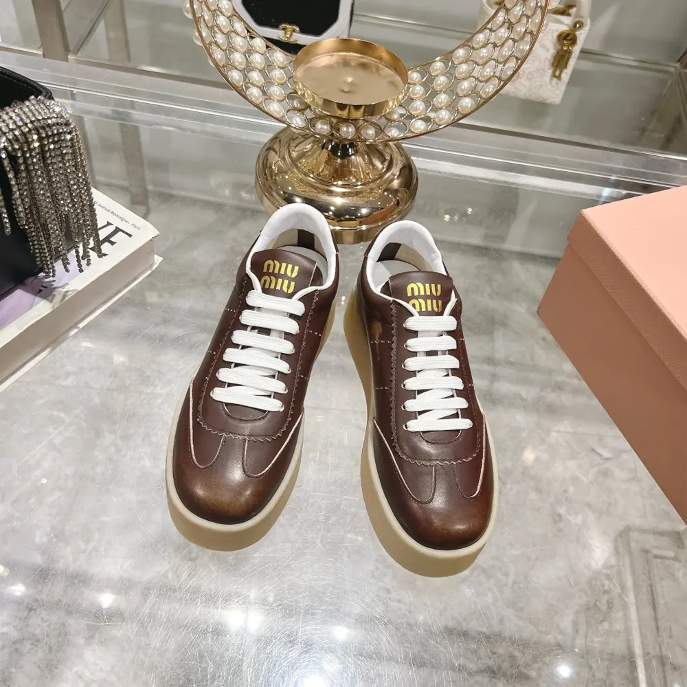 Miu Miu Miu thick-soled biscuit sole 24ss new spring and summer British style lace-up white