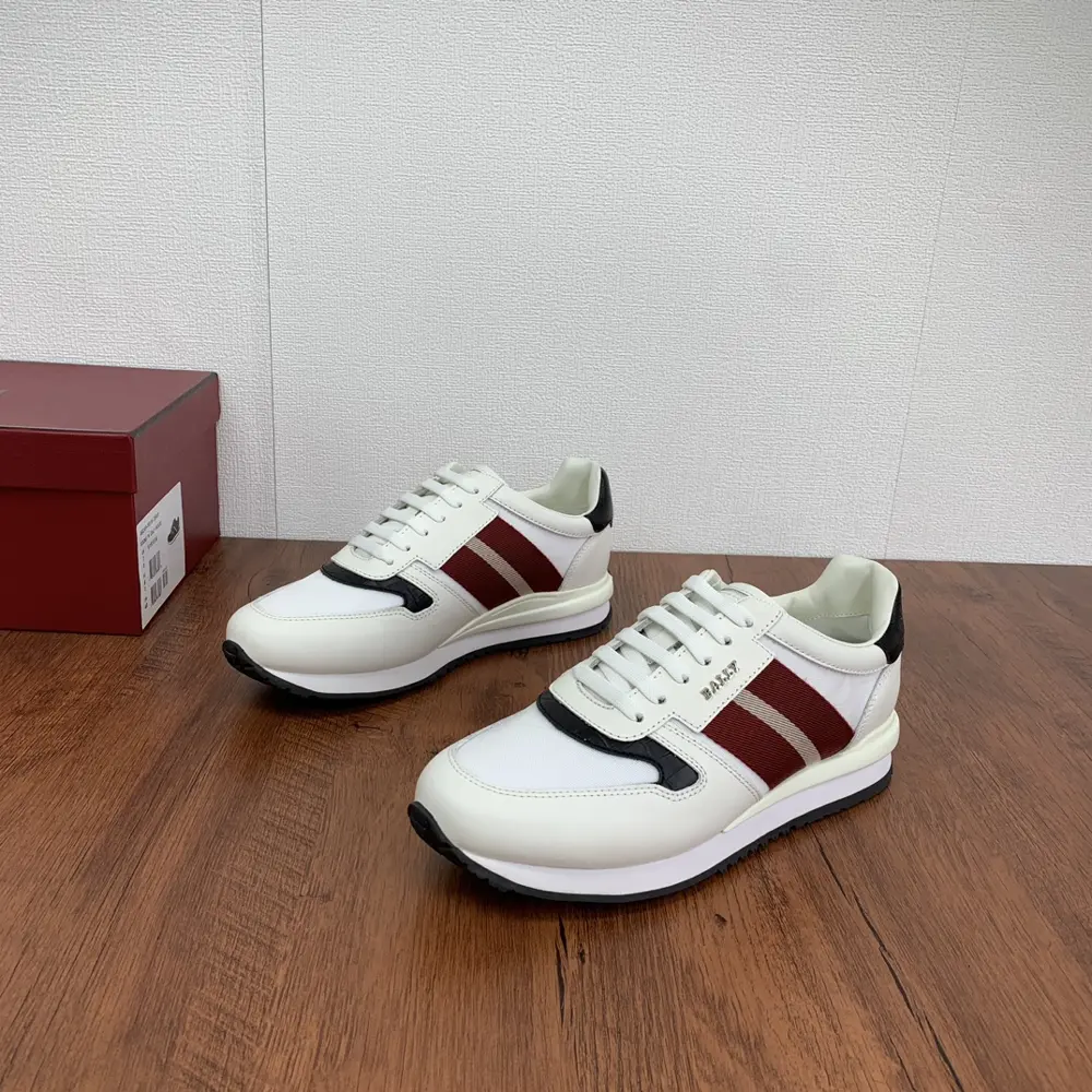 BALLY Men’s Leather Fabric Sneakers Mesh Leather Lace-up Colorblocking Light Luxury
