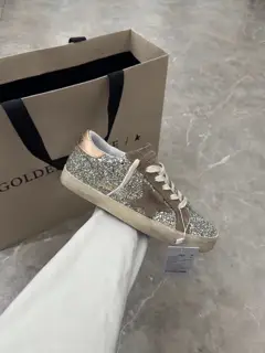 Golden Goose silver grid rose gold tail couple style Shoes