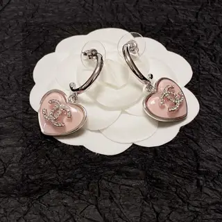 Chanel classic crystal heart double C earrings