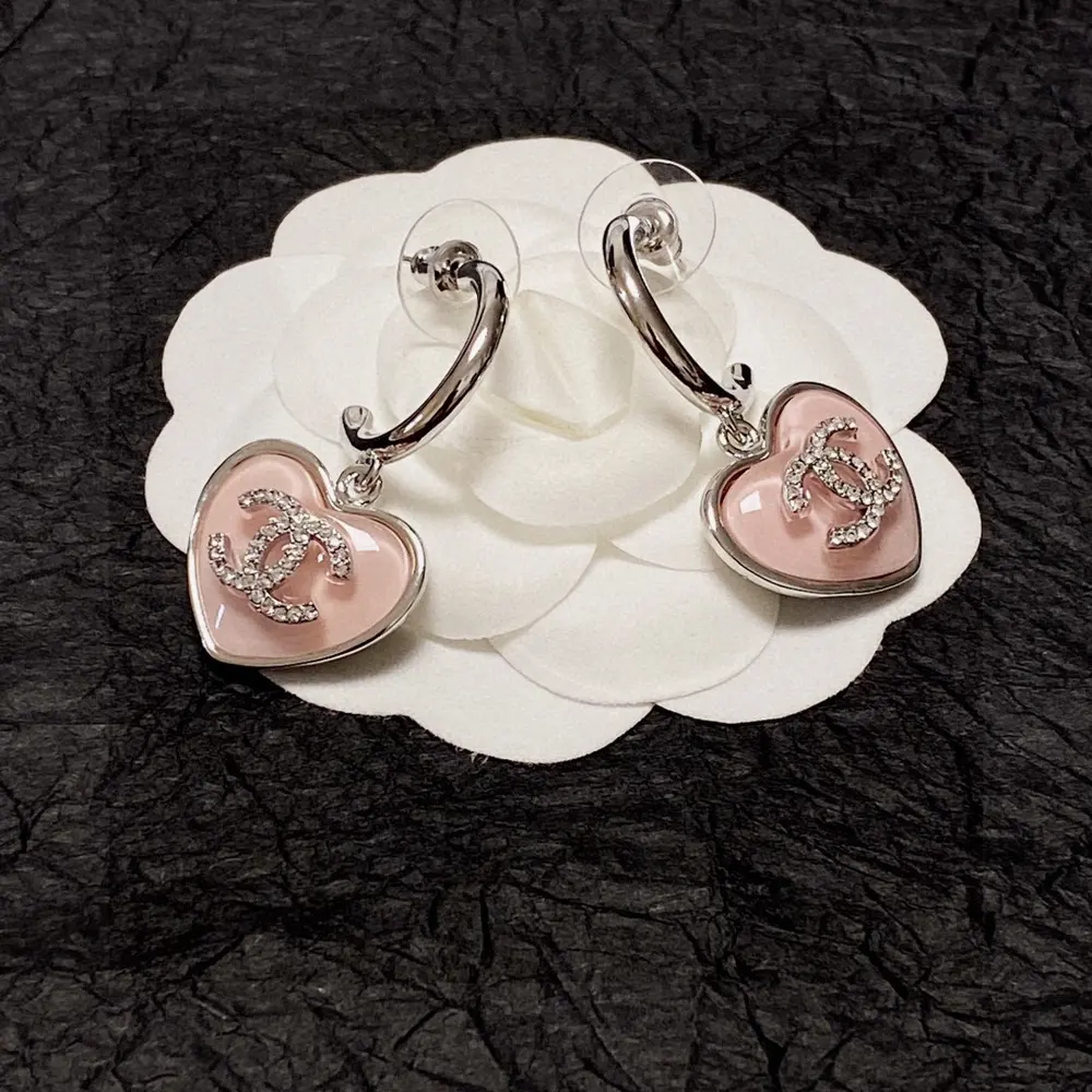 Chanel classic crystal heart double C earrings