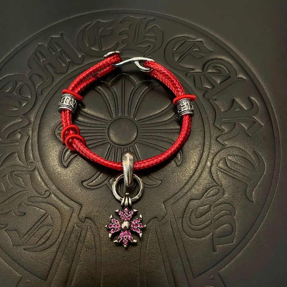 Chrome Hearts classic retro multi-element cross flower pendant red bracelet