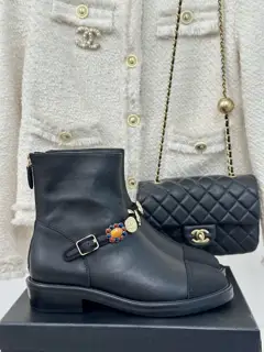 Chanel Double C Metal Buckle Colorblocked Short Boots