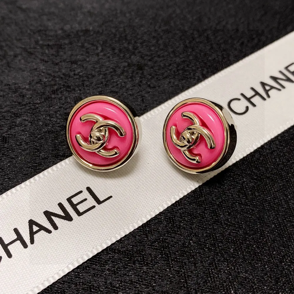 Chanel Rose Red Button Double C Small Earrings