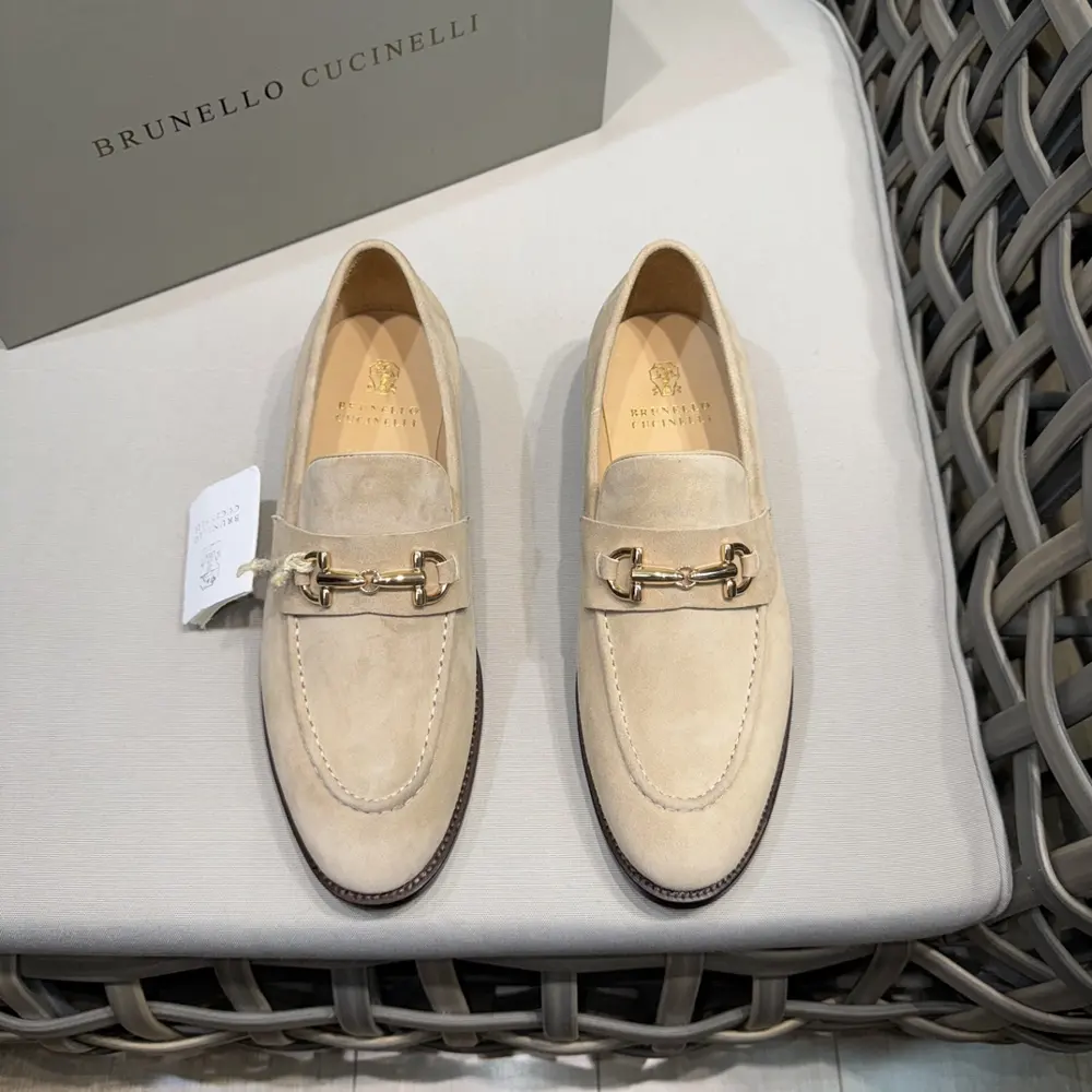Brunello Cucinelli leather horsebit moccasin shoes|The fabric
