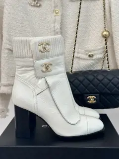 Chanel Double C Backpack Buckle Knitted Wool Ankle Boots