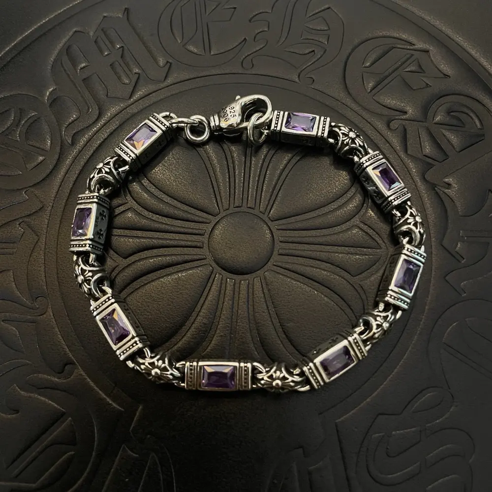 Chrome Hearts multi-element purple diamond cross bracelet