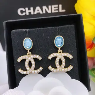Chanel Double C Pearl Blue Earrings