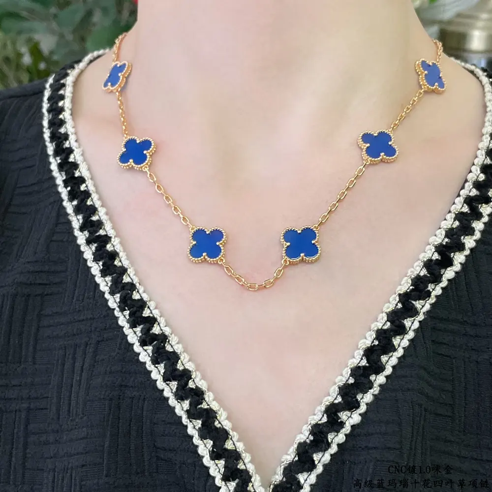 Van Cleef & Arpels High-end blue agate ten-flower four-leaf clover necklace
