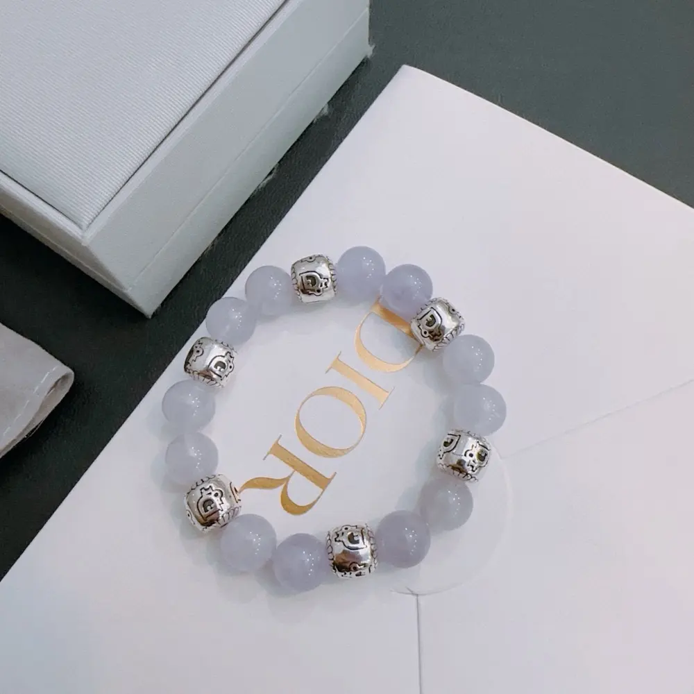 Counter crafted version DIOR multi-element natural stone agate Thai silver style bracelet