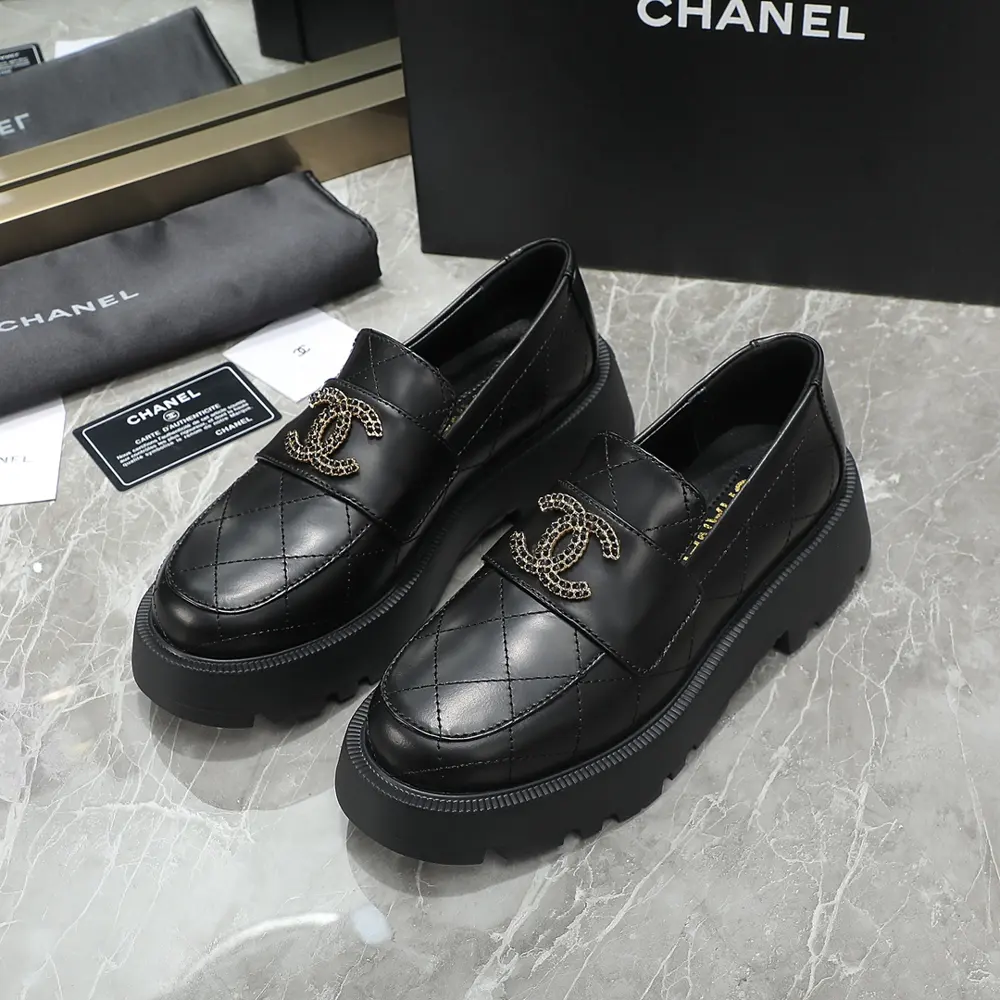 Chanel thick-soled letter logo loafers