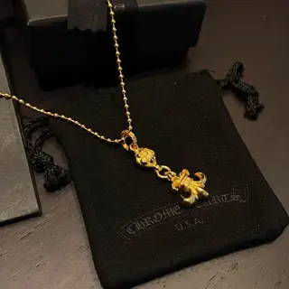 Chrome Hearts Classic Gold Bead Necklace Scout Flower Pendant