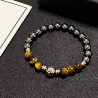 Chanel Double C Premium Natural Tiger Eye Stone Bracelet