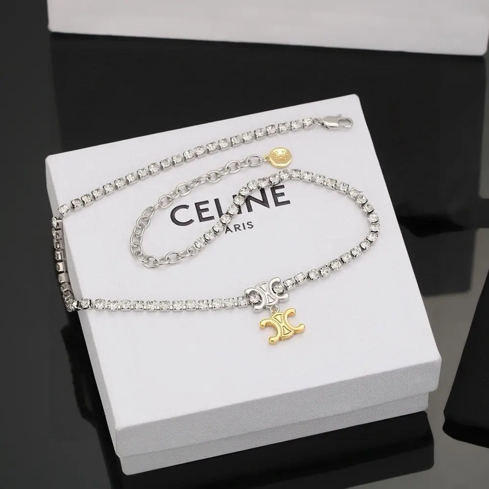 Celine Arc de Triomphe diamond thin chain necklace