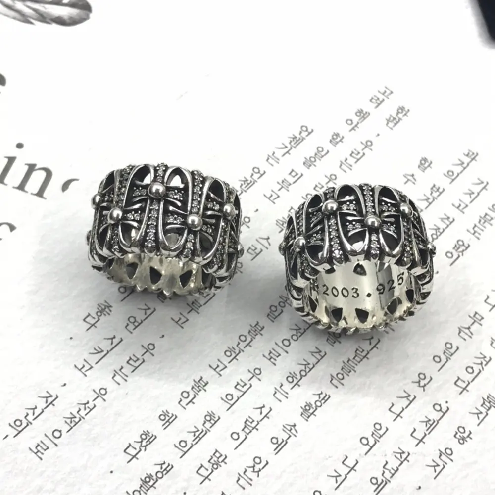 Chrome Hearts Vintage Tombstone Full Diamond Cross Ring