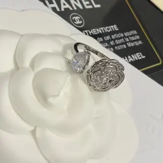 Chanel square diamond flower drop open ring
