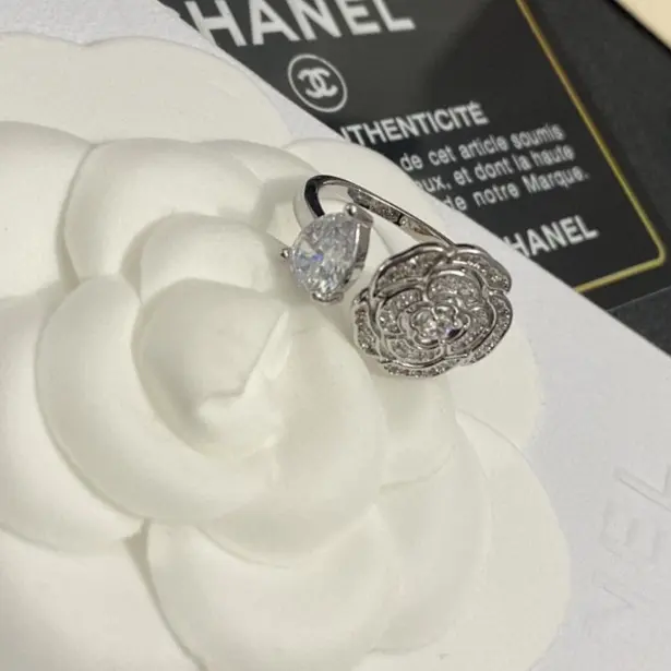 Chanel square diamond flower drop open ring