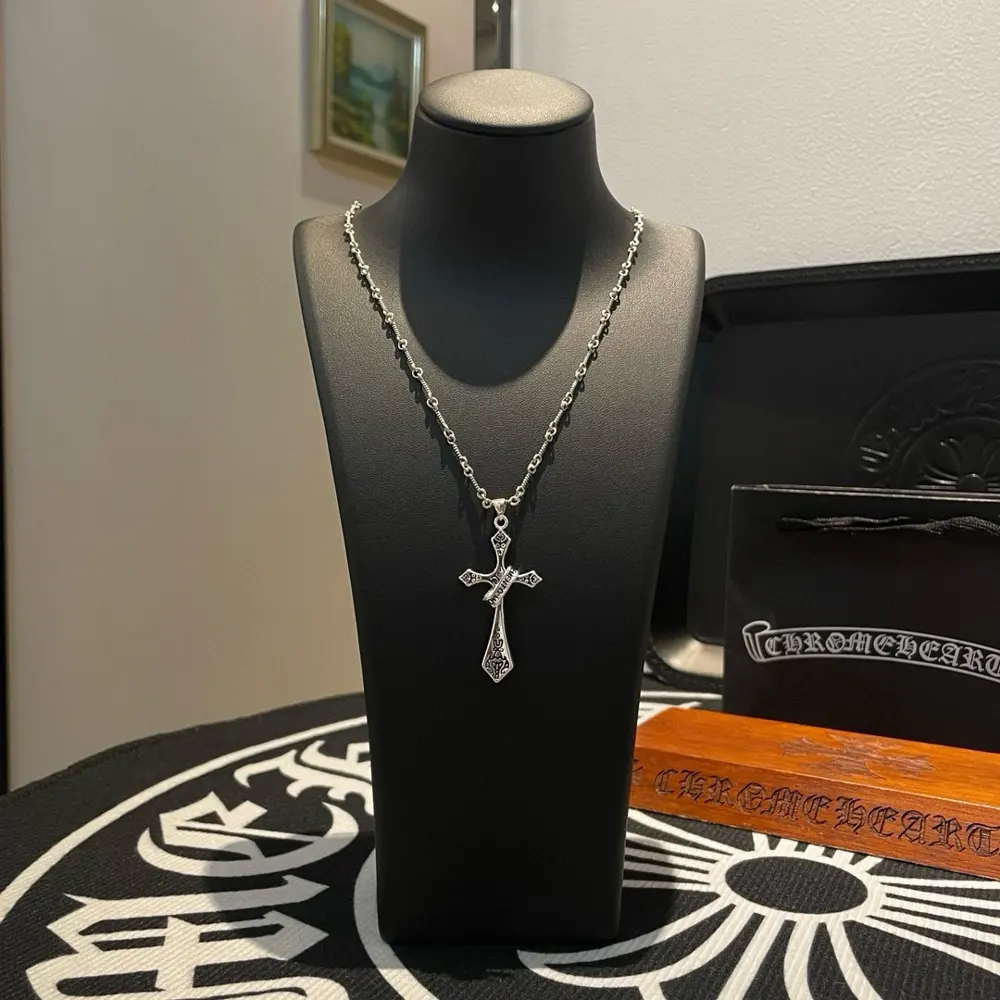 Chrome Hearts Classic Vintage Bamboo Necklace Cross Pendant