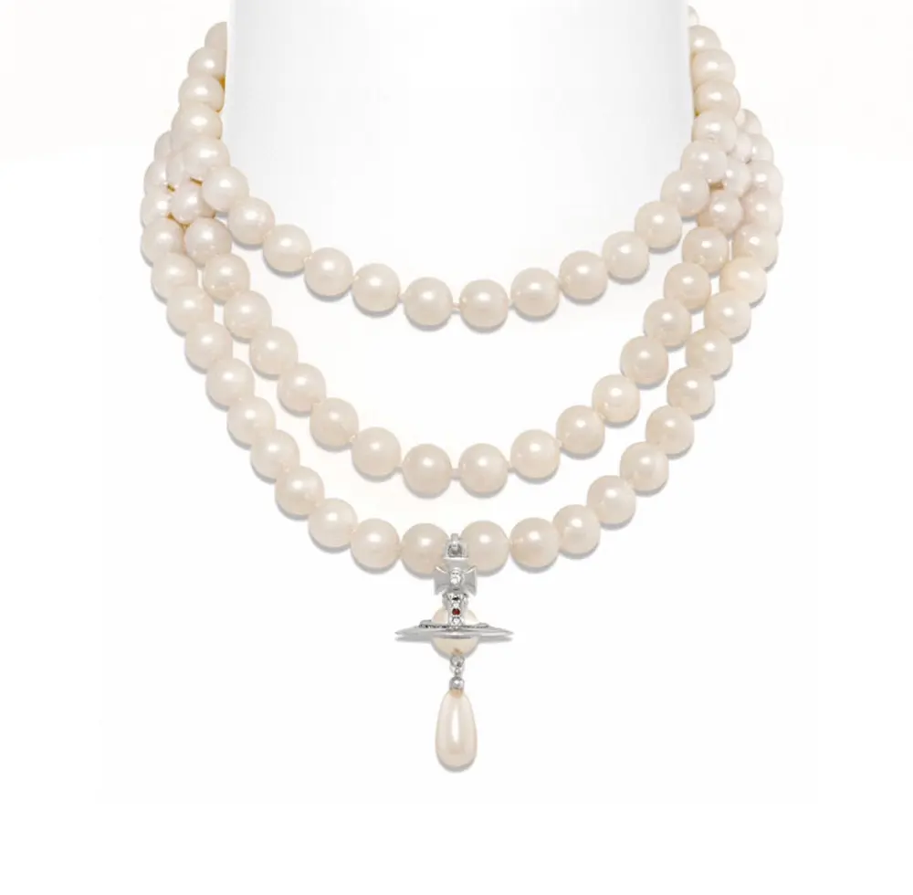 Vivienne Westwood teardrop-shaped pendant three-layer pearl necklace