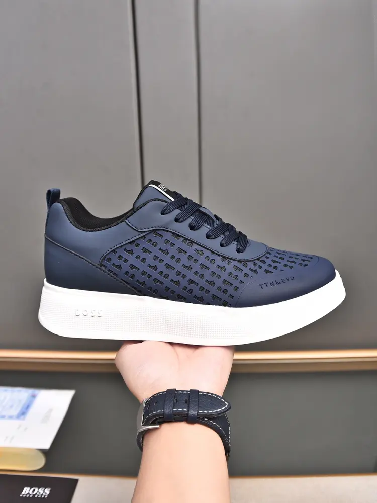BOSS upper with embossed imported calfskin + comfortable breathable mesh lining