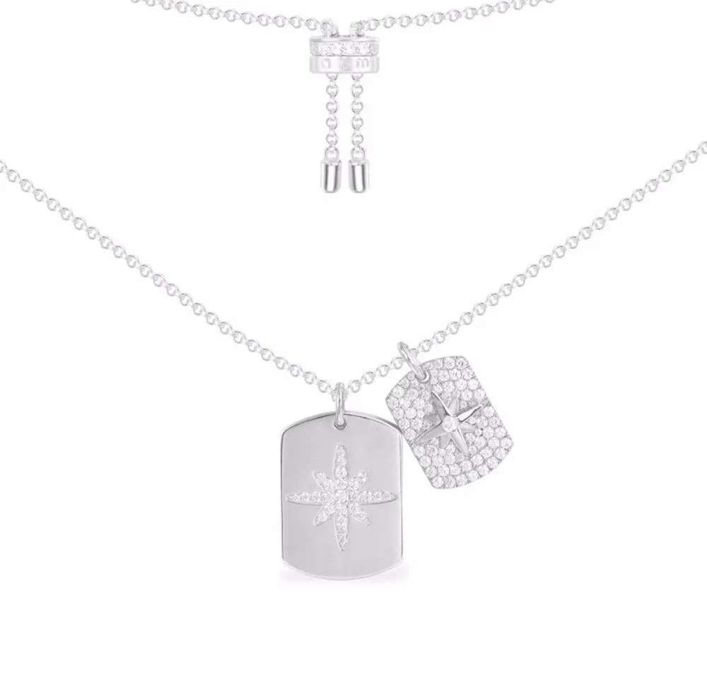 Apm monaco silver starburst double pendant necklace