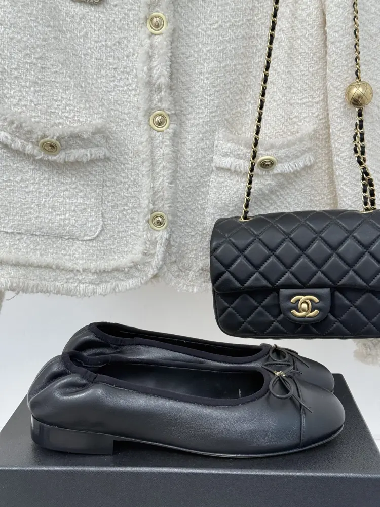 Chanel’s timeless classic color-blocked bow ballet shoes