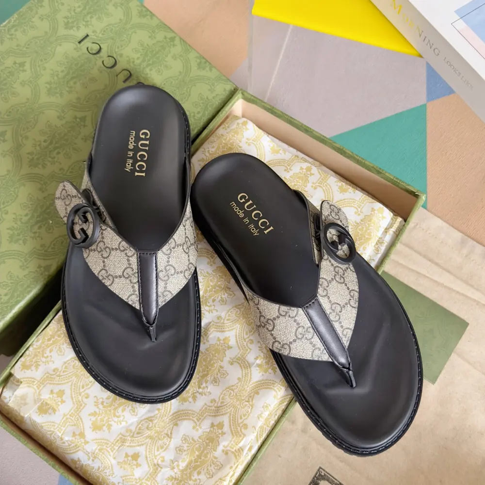 Gucci Double G Presbyopic Flip Flops Cross Sandals Thick Sole Slippers Beach Shoes