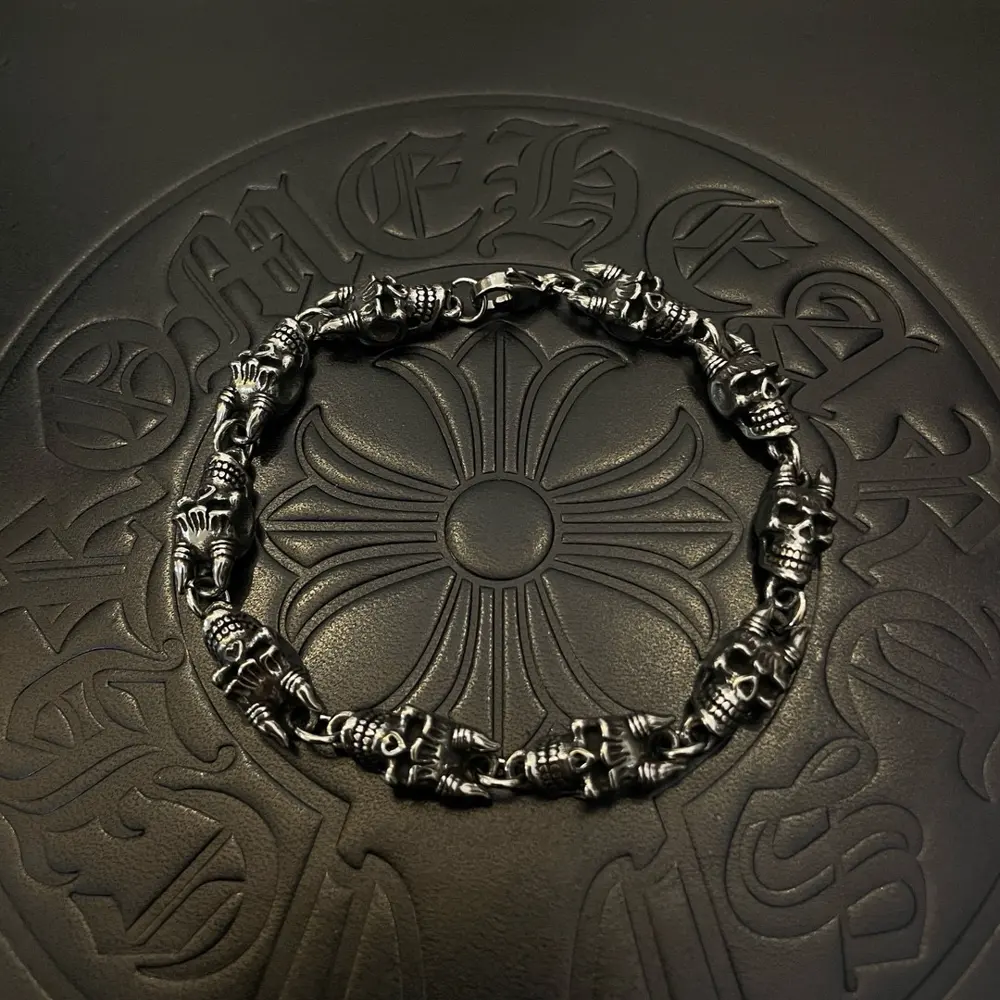 Chrome Hearts classic vintage distressed horn skull bracelet