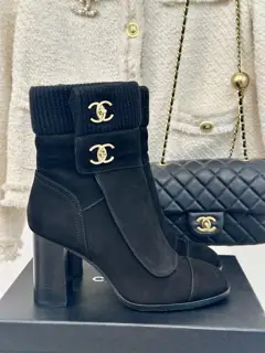 Chanel Double C Backpack Buckle Knitted Wool Ankle Boots