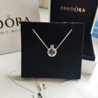 Pandora silver blue crystal shining crown necklace 925 sterling silver