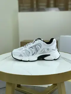 Dior CHRONO shoes have a lot of silver shiny structures with gray mesh materials. The soles
