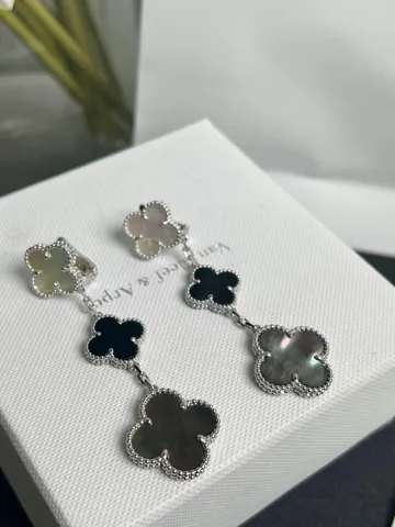 Van Cleef & Arpels White Mother-of-Pearl + Black Onyx + Grey Mother-of-Pearl Earrings