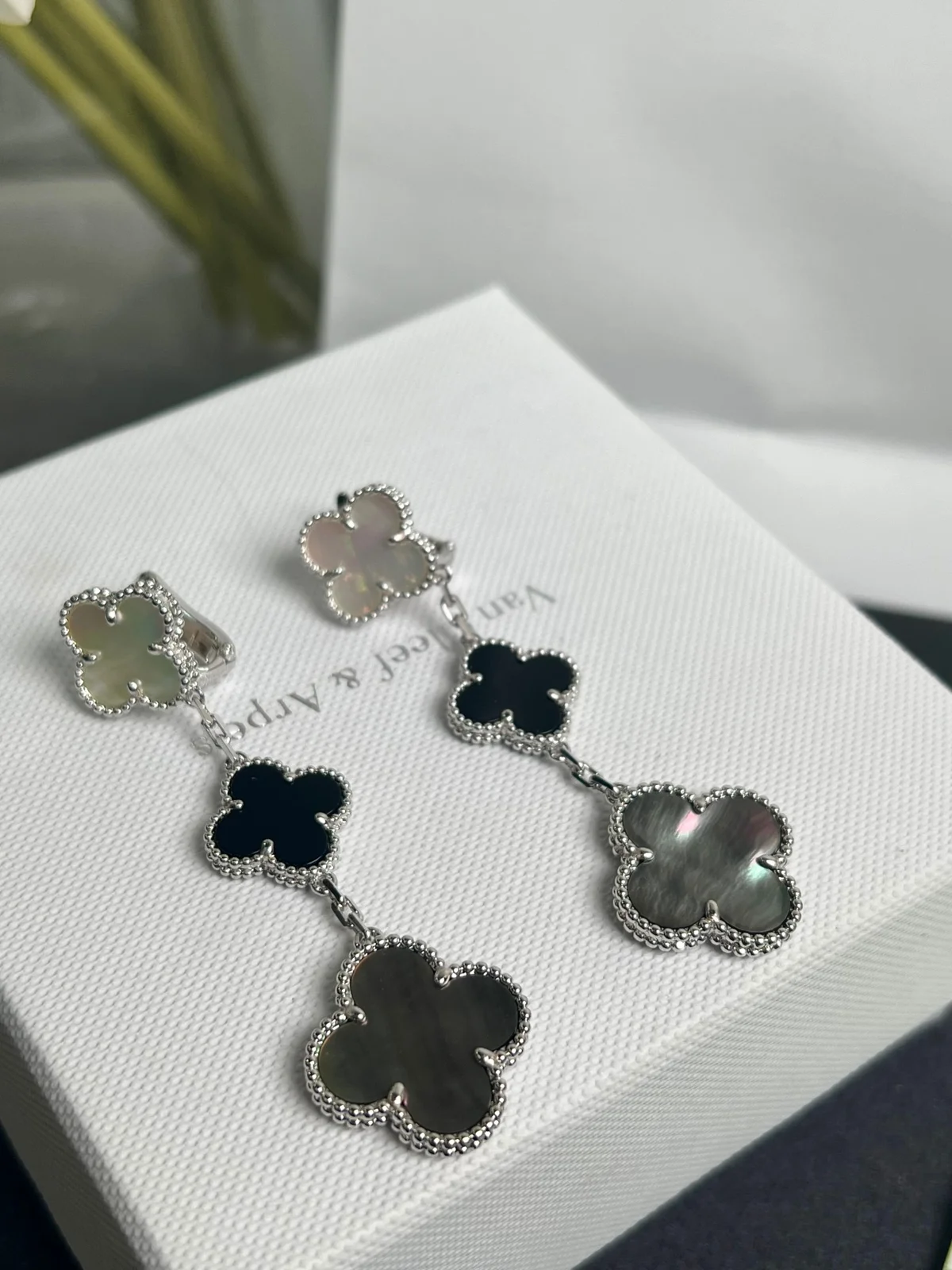 Van Cleef & Arpels White Mother-of-Pearl + Black Onyx + Grey Mother-of-Pearl Earrings