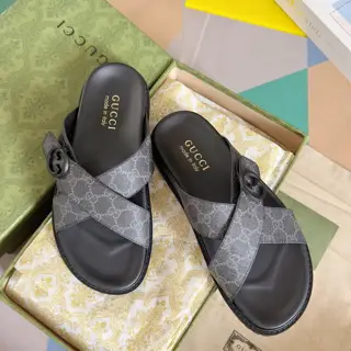 Gucci Double G Presbyopic Flip Flops Cross Sandals Thick Sole Slippers Beach Shoes