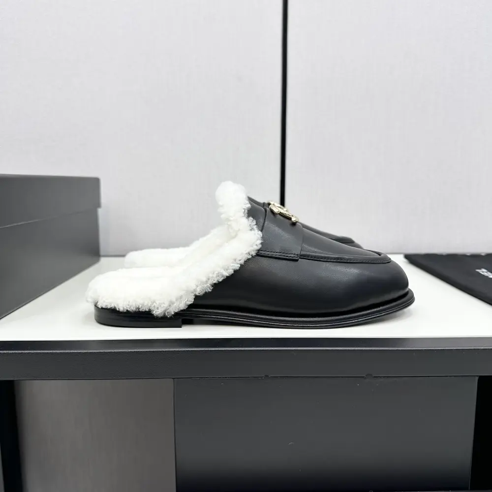 Chanel furry loafers