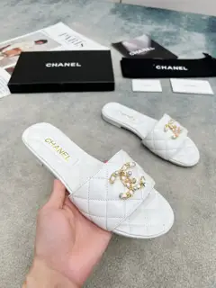 Chanel slippers with original logo~