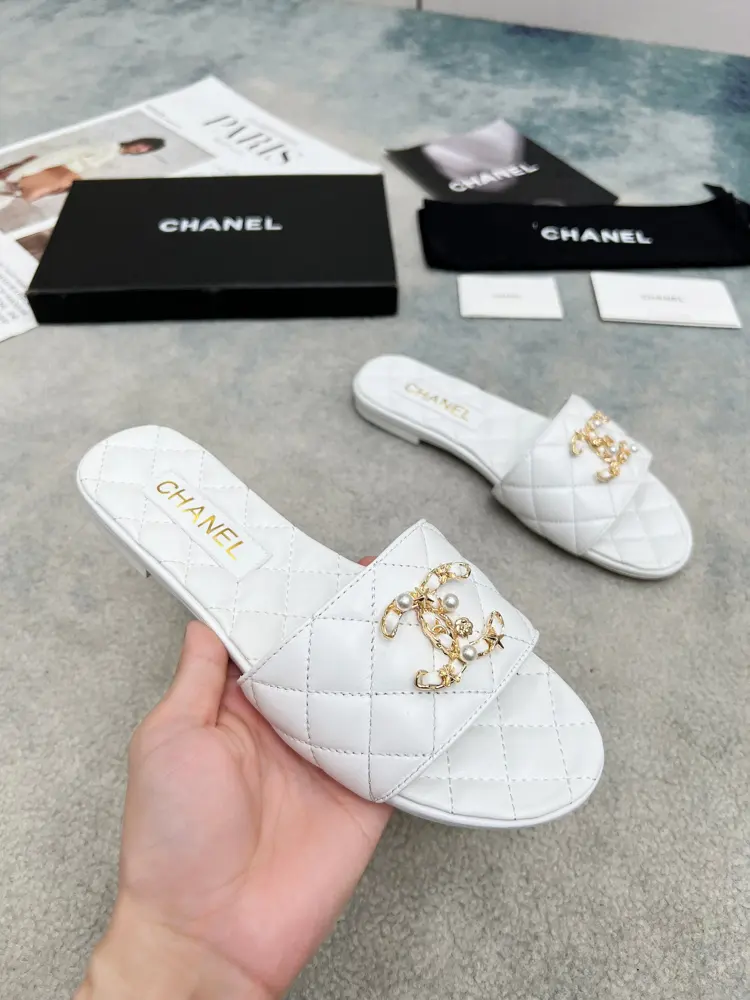 Chanel slippers with original logo~