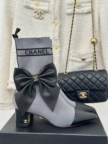 Chanel high-heeled bowknot sock boots