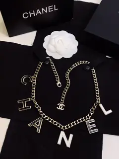 Chanel black and white contrasting letter necklace