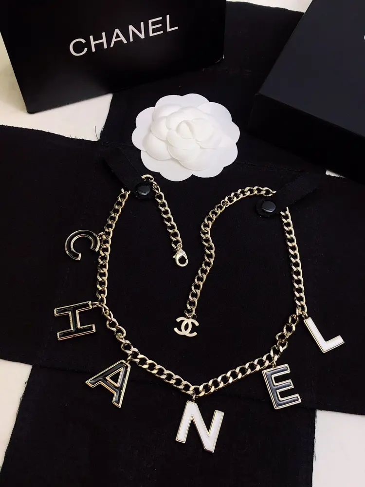 Chanel black and white contrasting letter necklace