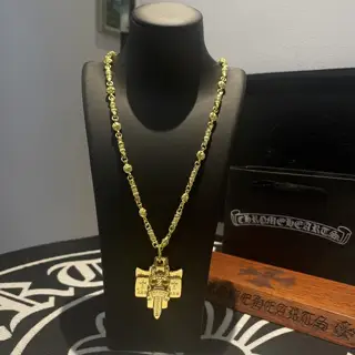 Chrome Hearts gold cross flower ball necklace