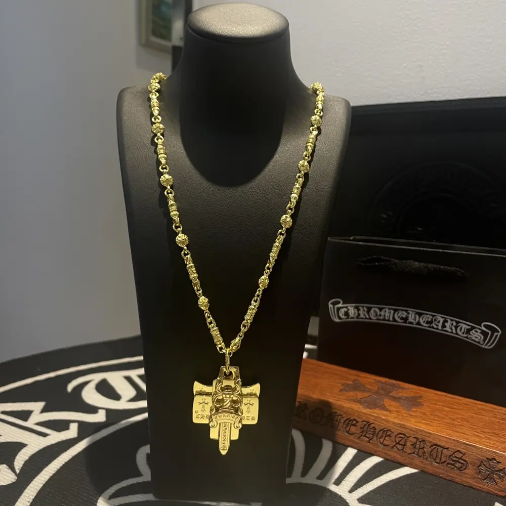 Chrome Hearts gold cross flower ball necklace