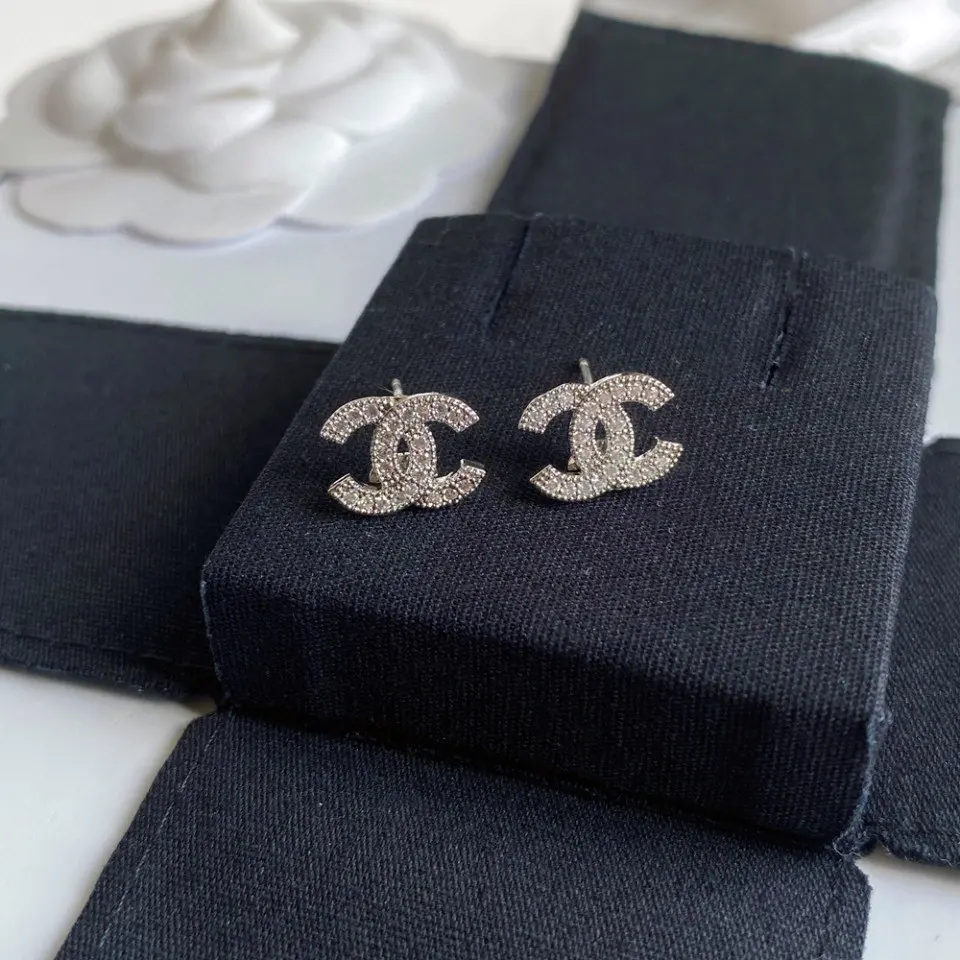 Chanel mini logo lettering stud earrings
